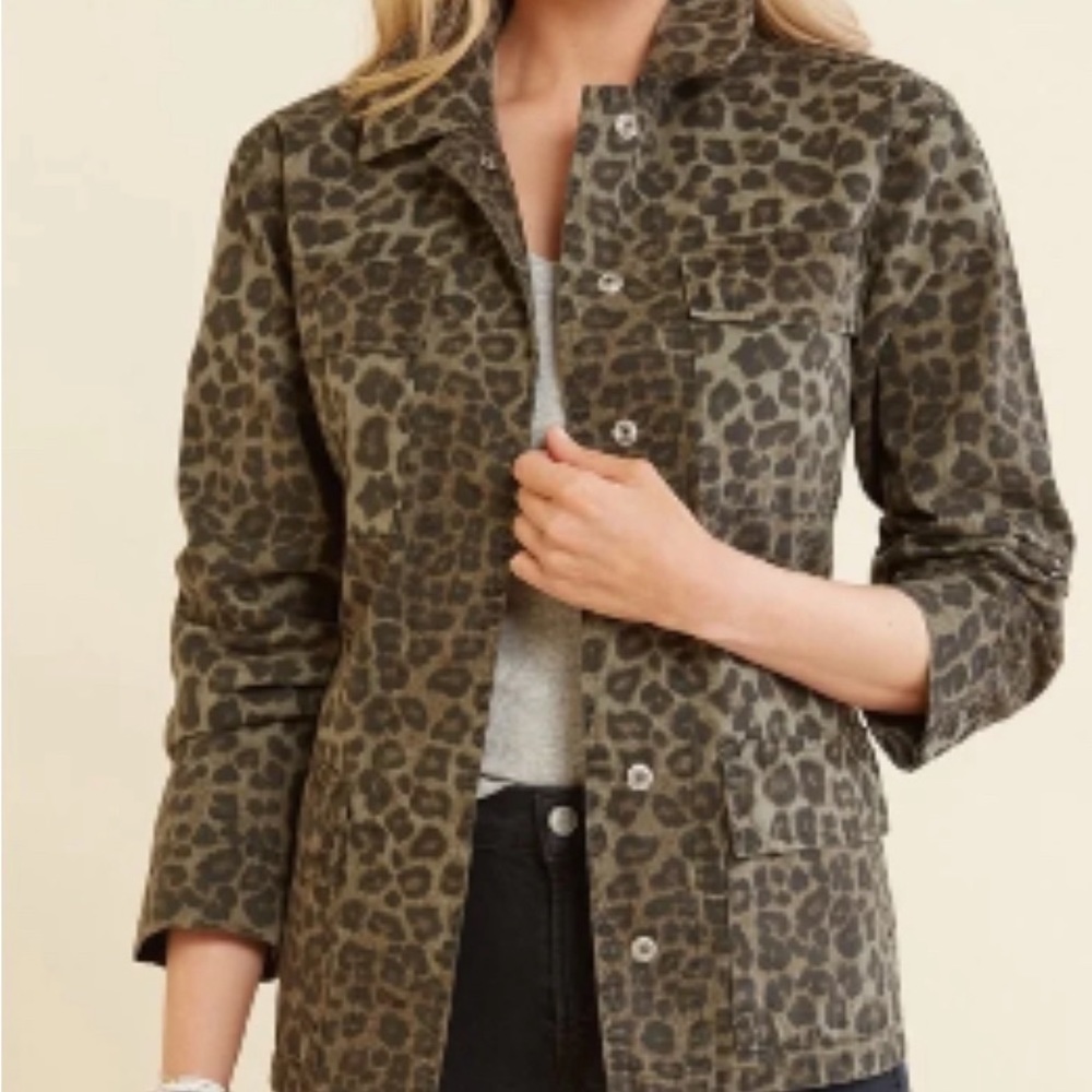 Good American Green Leopard Print Utility Jacket, Size 2- Med.